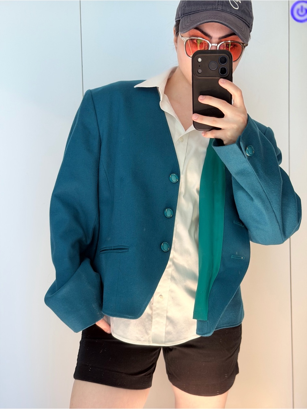 Pendleton 100% Wool M-L Boxy Teal Women's Blazer Jacket - Modern Tailored Layer